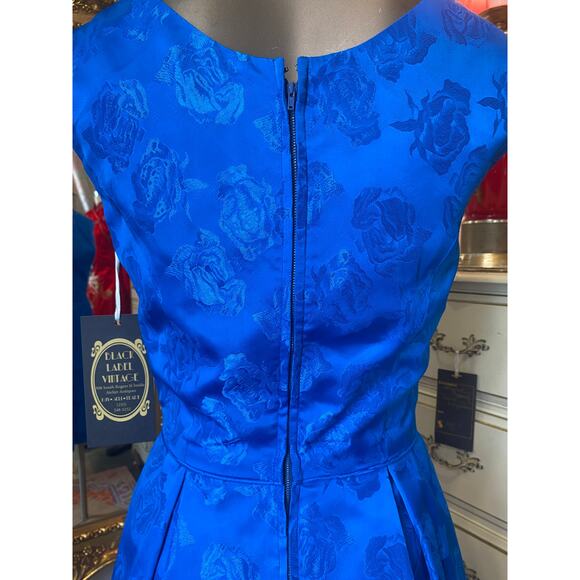 vintage 1960s blue brocade cocktail dress sleeveless flared skirt small mcm 25 - Picture 9 of 9